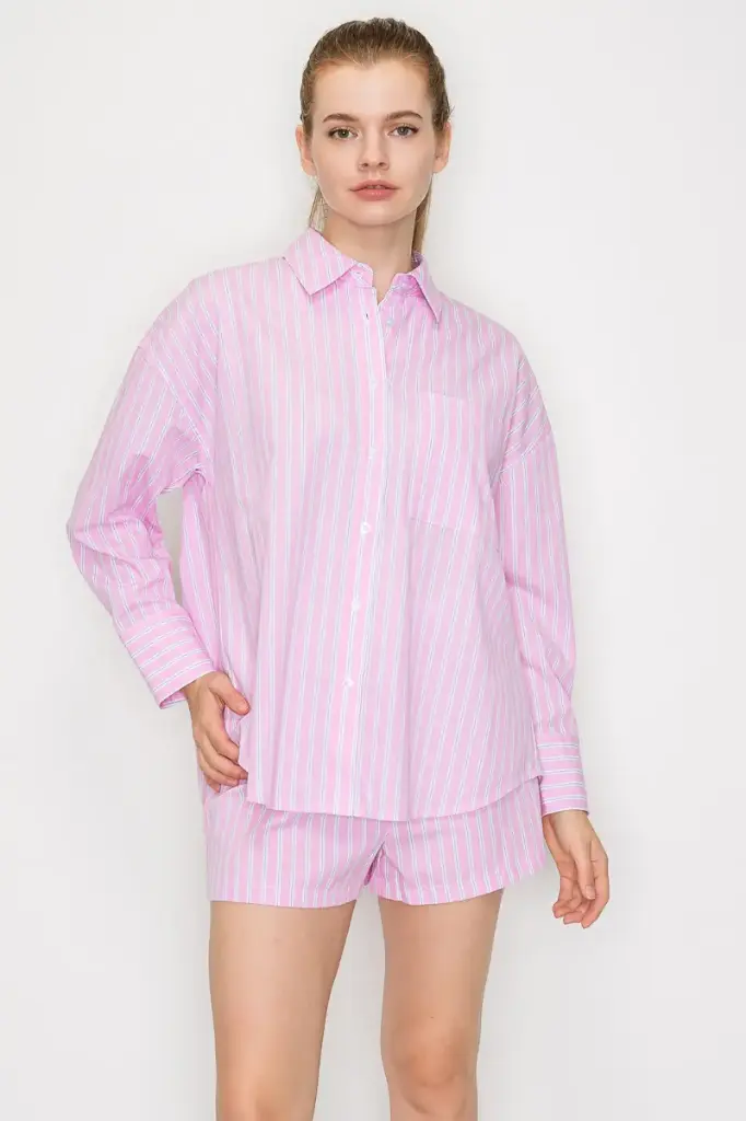  Collared Neck Stripe Shirt