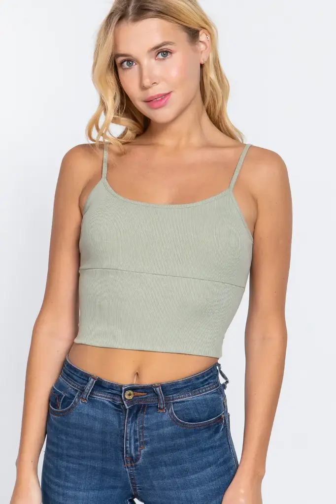BRA CUP CROP RIB KNIT CAMI TOP