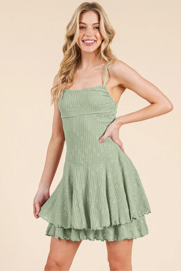 DRAPE RUCHING CHEST RUFFLE FLARE MINI DRESS