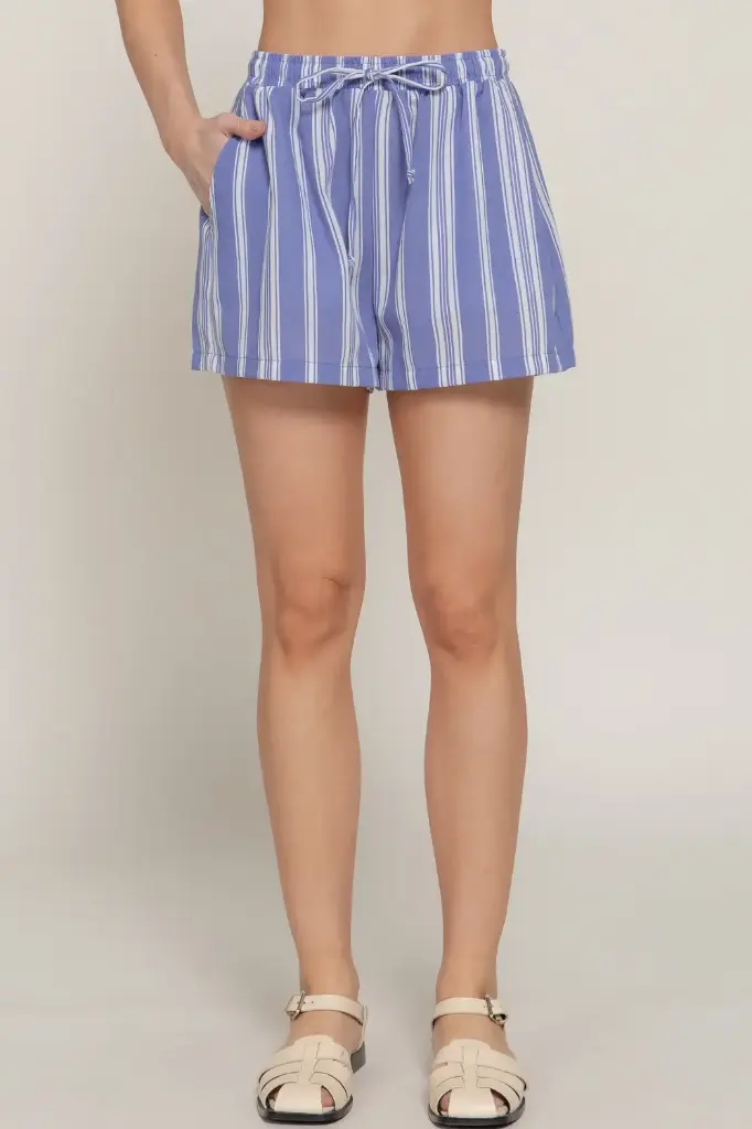 STRIPE PRINT LINEN EFFECT SHORTS