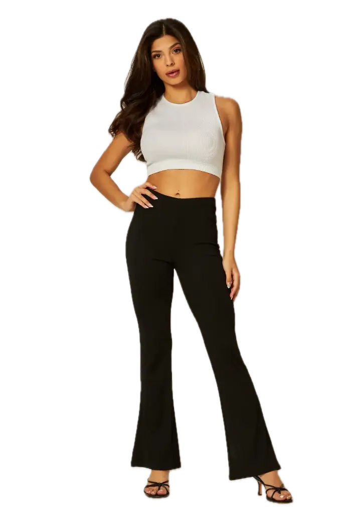RB42-1F Stretchy Ribbed High-waist Flare Pants