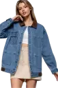 J14551 Long Slv Contrast Collar Denim Jacket