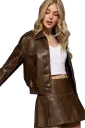 J14584 Long Slv Wash Effect Faux Leather Jacket