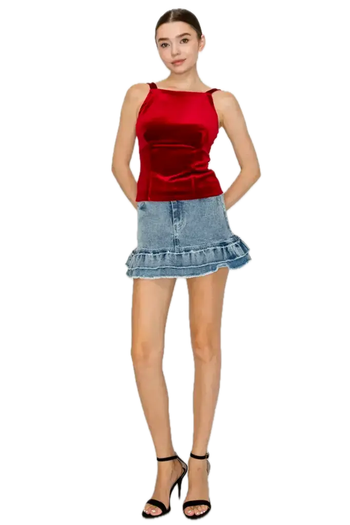 BS08318 Tiered Hem Mini Skirt 