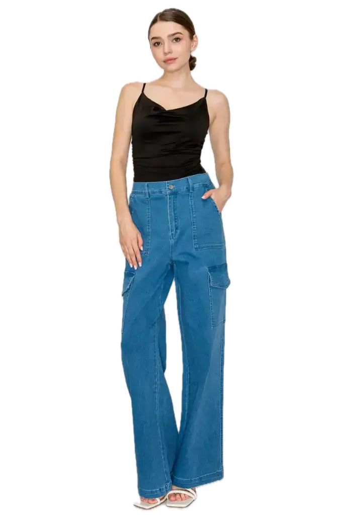 BP05743B Denim Cargo High-Rise Jeans 