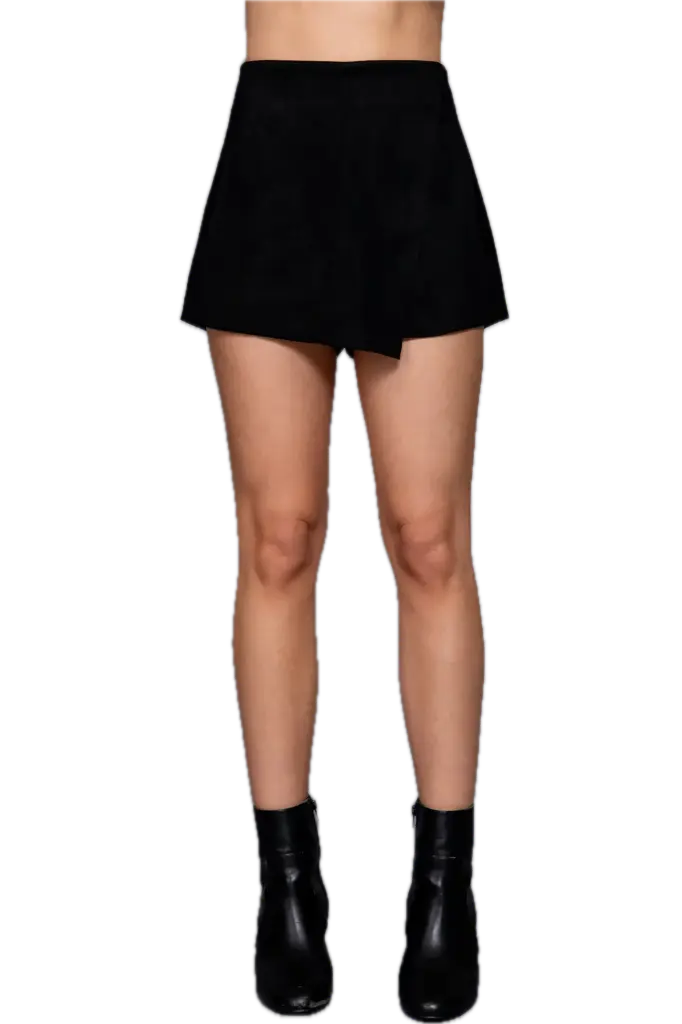 P13239 Front Wrap Faux Suede Short Pants