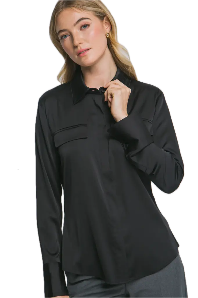 10381TN Collared Satin Button-Up Shirt