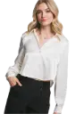 10383TN Cropped Satin Button- Up Shirt 