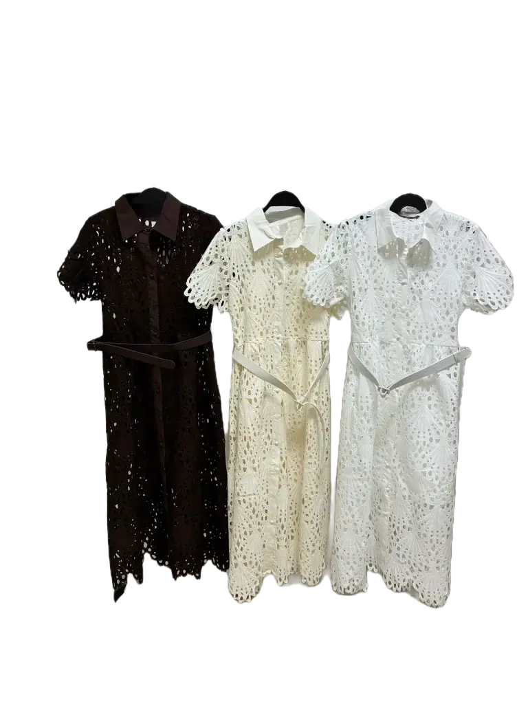 M8199 Elegant Eyelet Button-Down Dress