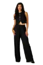 IRIS-17S  Crinkled Plisse Waistcoat Top 2pc Pants Set