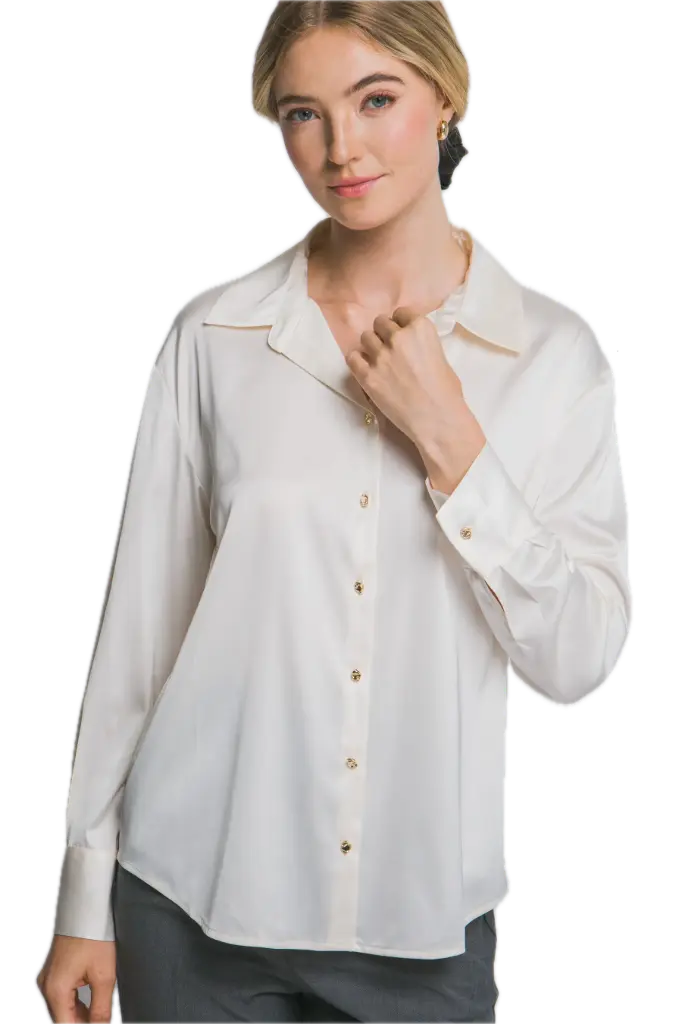 10384TN Long Sleeve Collared Satin Shirt