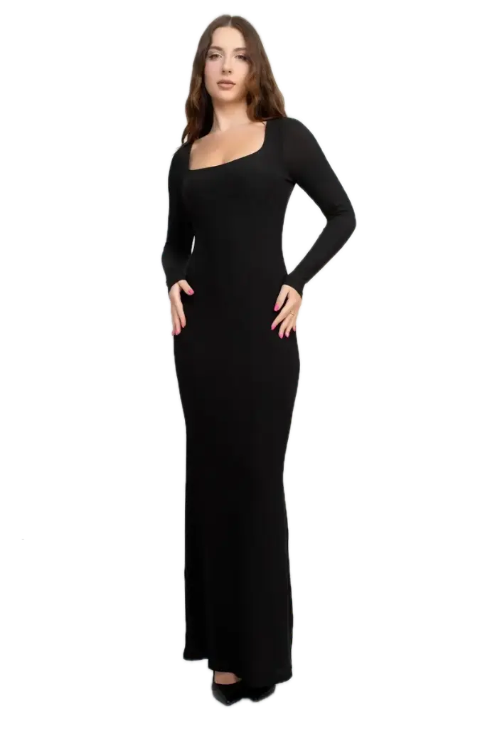 BD05500 Drapey Square Neck Maxi Dress