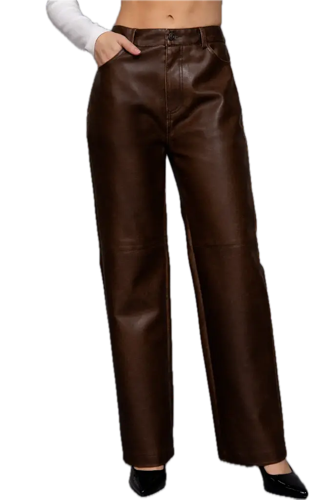 P14585 WASHED FAUX LEATHER LONG PANTS
