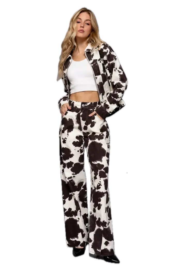 J14797 COW PRINTED COTTON TWILL JACKET