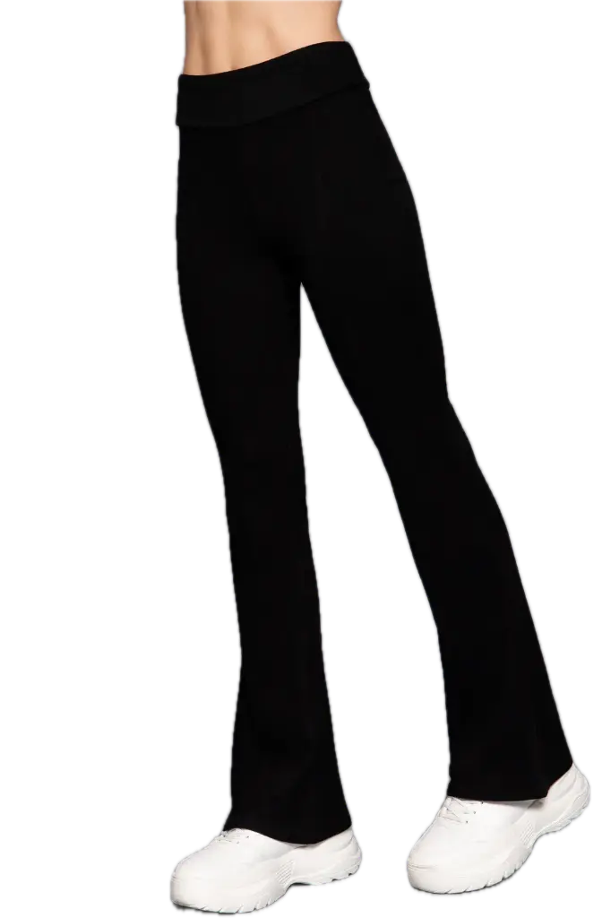 P14023 SEMI FLARE BRUSHED KNIT LONG PANTS  (Black, S)