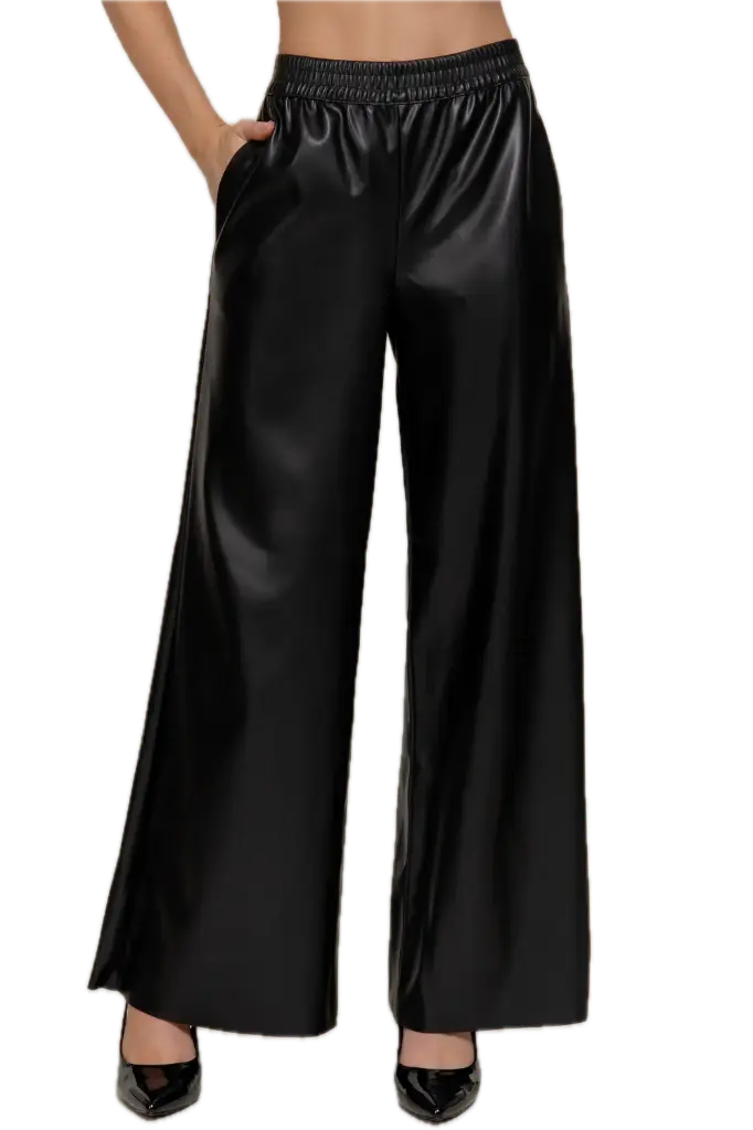 P14633 STRAIGHT FAUX LEATHER LONG PANTS