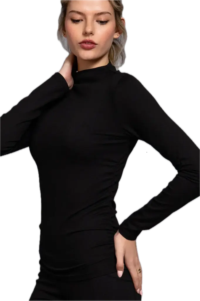 T14778 LONG SLV HIGH NECK RUCHED WORKOUT TOP (S)