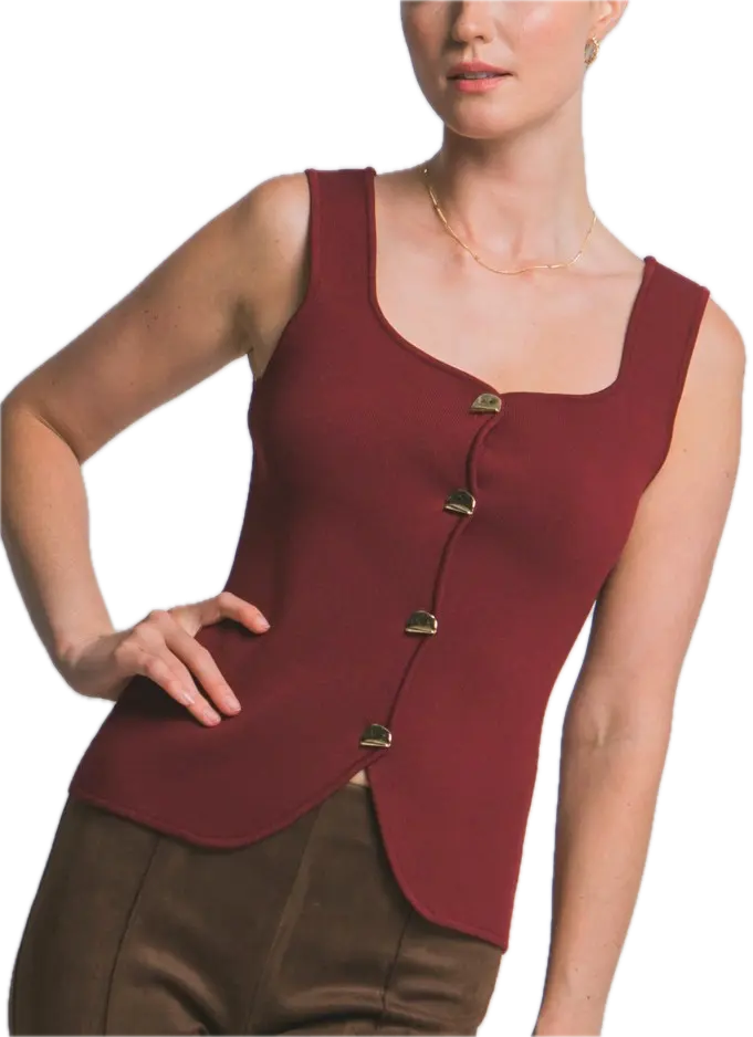 90340VN Heart Neck Golden Button Up Top 