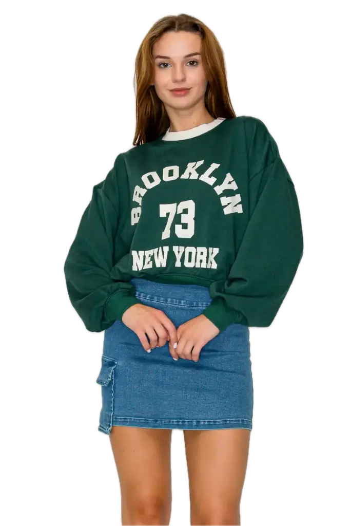 IT92801 Screen Print Crew Neck Sweatshirt (S, Green)