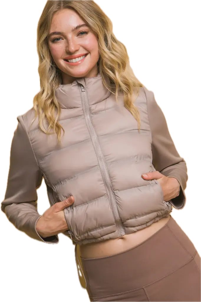 80265JN Mock Neck Puffer Jacket W/Scuba Sleeves  (S)