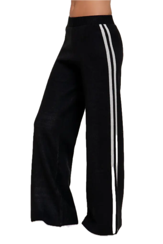 P14837 SIDE STRIPE STRAIGHT KNIT PANTS  (S, Black)
