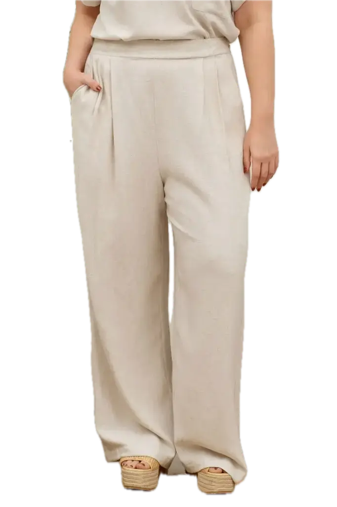 PB4SX1009-B Plus Wide Leg Linen Pants