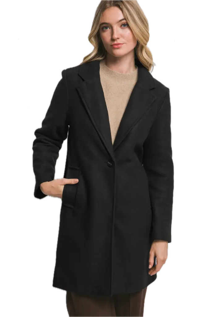80354JN Notched Lapel Long Sleeve Coat