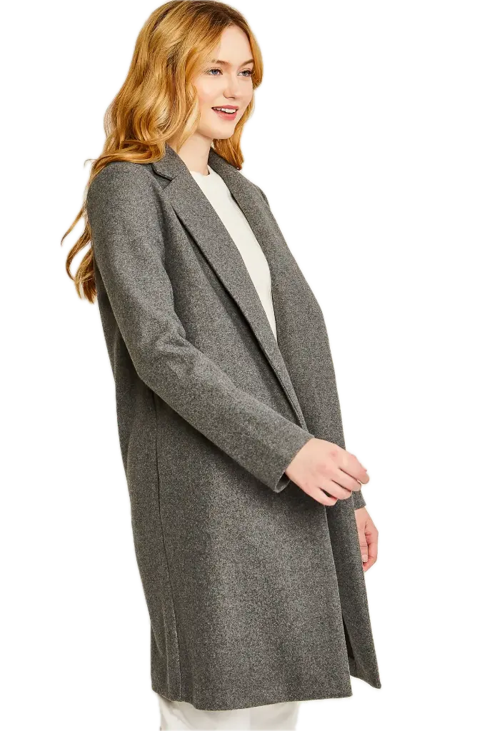 J8195 Long Line Fleece Open Coat 