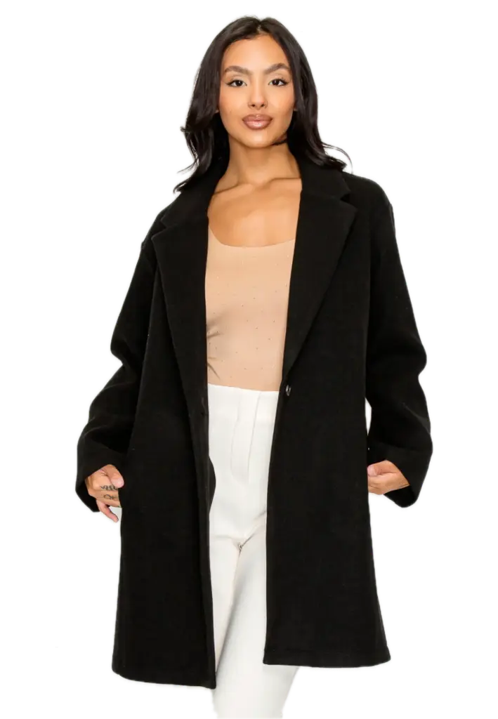 BJ07352 One-Button Solid Notch Coat