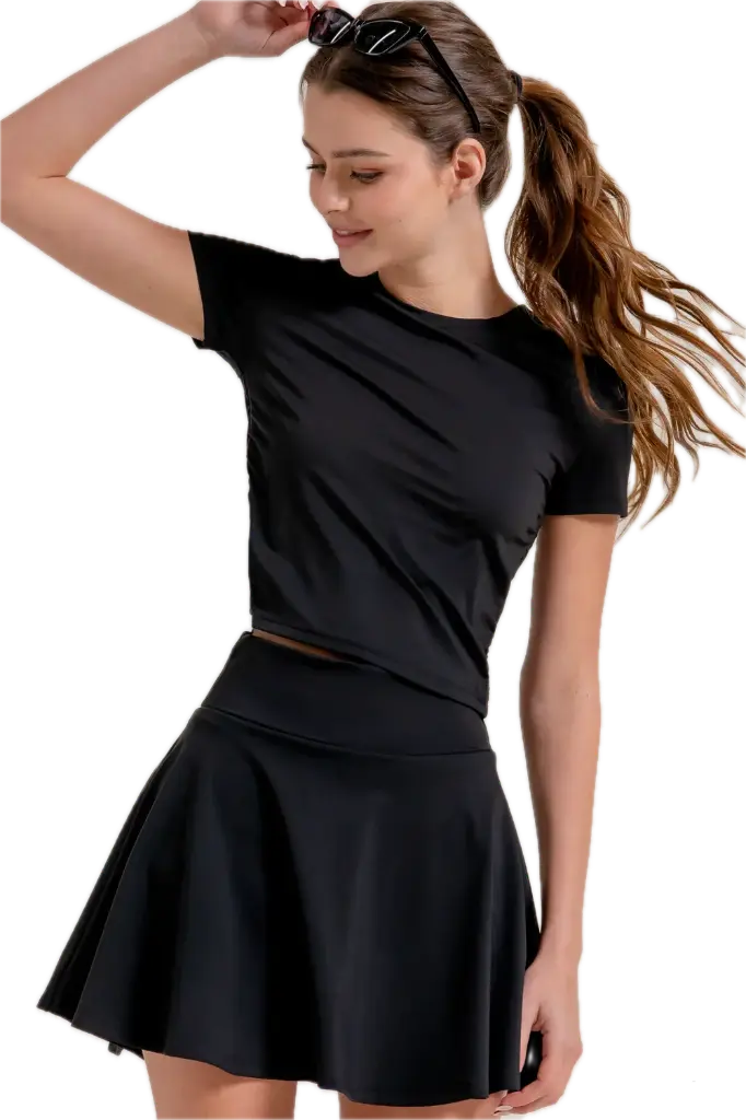 T14506 SHORT SLV SIDE RUCHED ACTIVEWEAR TOP (S)