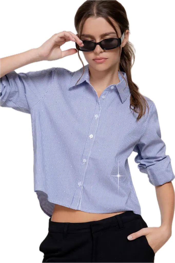 T14879 LONG SLV RHINESTONE STRIPE SHIRT  (S)