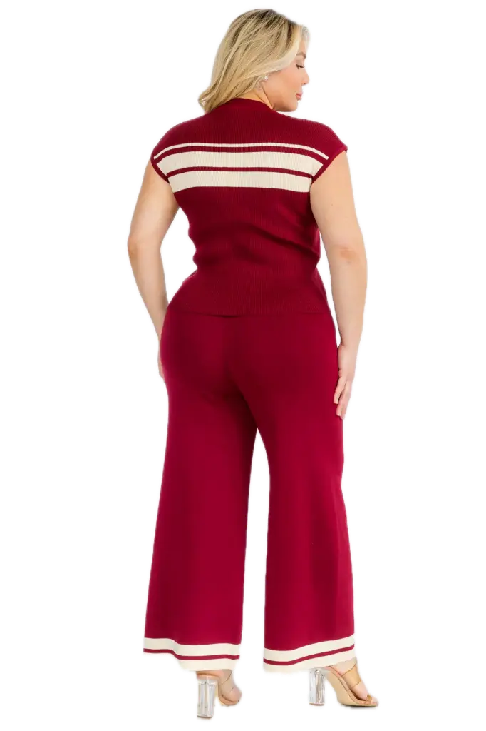 1253X Knit Set Plus Size Stretchy (XL, Burgundy)