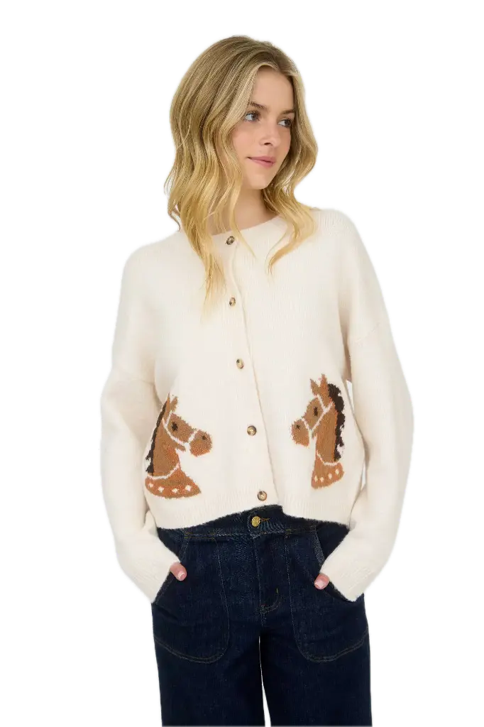 CR2699 Horse Jacquard Button Down Cardi (S)