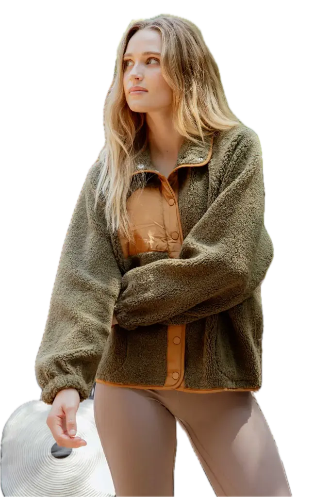 B4FJ1024 Colorblock Snap Button Down Fleece Jacket (S)