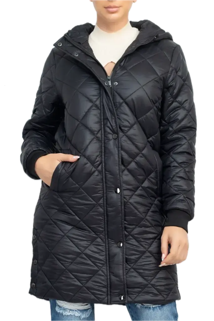HMJ20978 QUILTED HOODED JACKET  (Black, S)