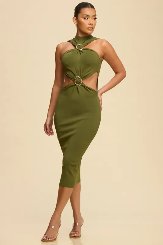 LD11874 GOLD ACCENT TWIST KNIT DRESS (S)