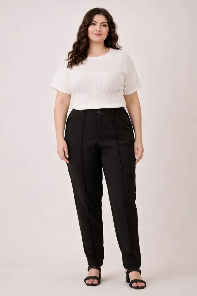 K115 Women's High-waisted Tailored Pants (Black, XL)