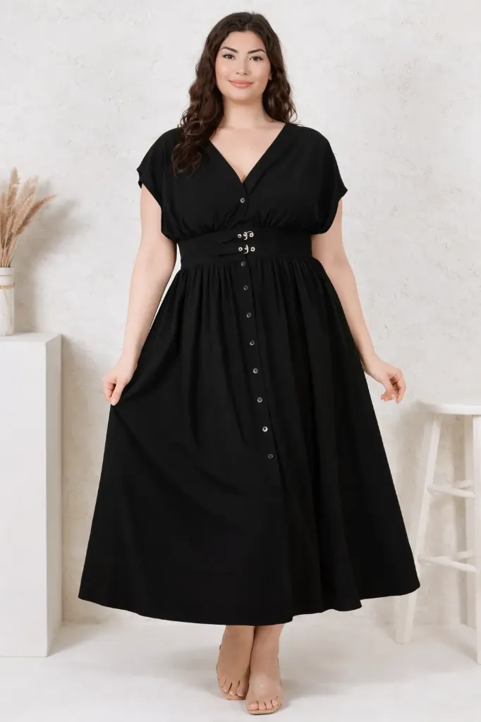 R205 Elegant Maxi Dress (Black, XL)