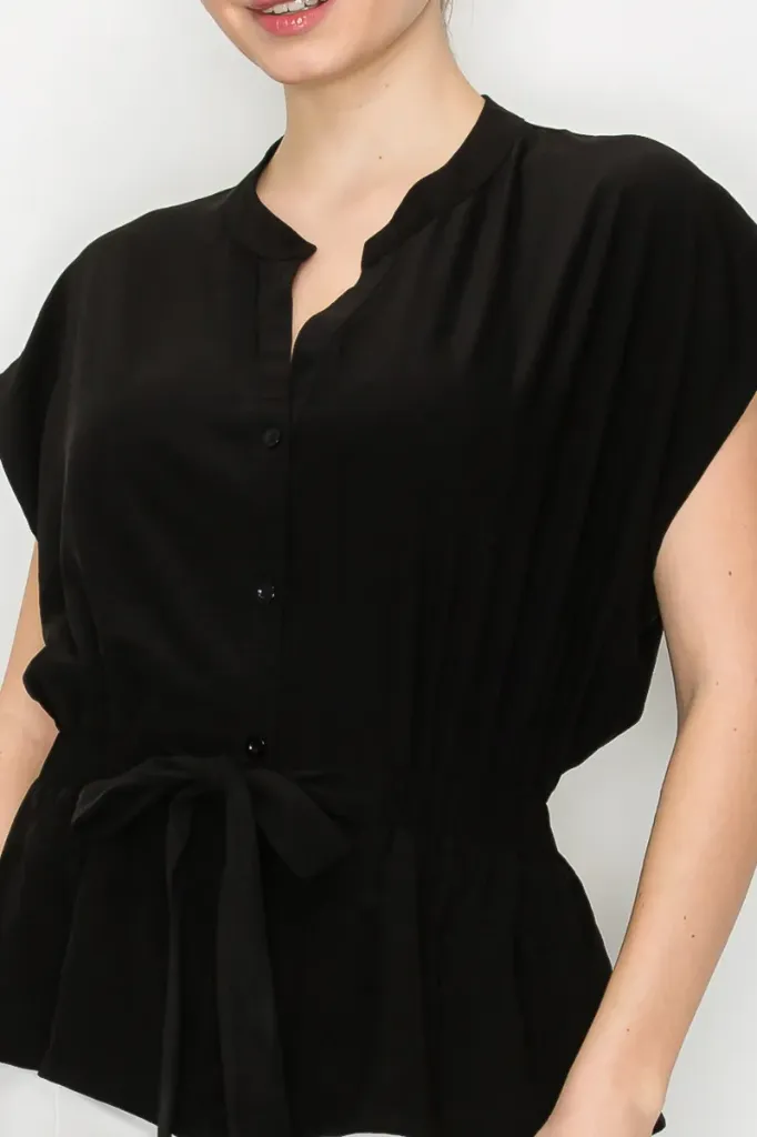 IT92555H Peplum Cinched Waist Blouse (Black, S)