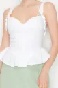 IT93064 Peplum Sweetheart Tie-Strap Crop Top