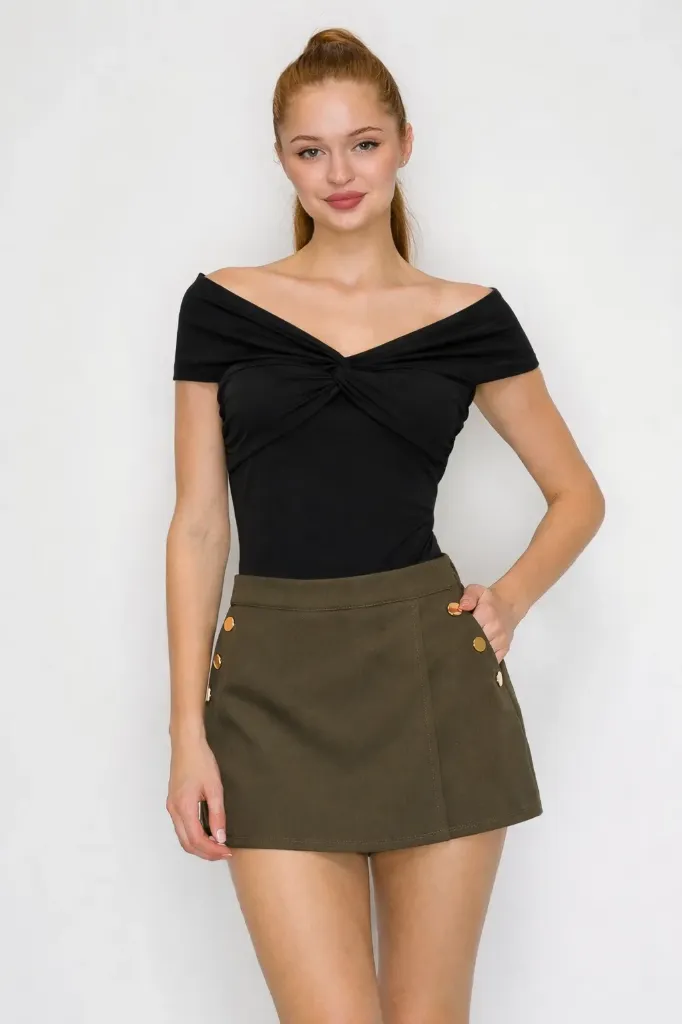 BT03755 Off-Shoulder Front Twist Bodysuit