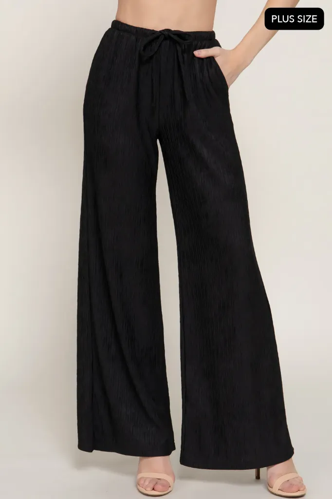 P74469 [PLUS] WAISTBAND CRINKLE KNIT LONG PANTS (XL)