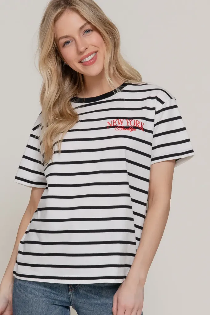 T14711 SHORT SLV EMBROIDERY STRIPE OVERSIZE T-SHIRT (S)