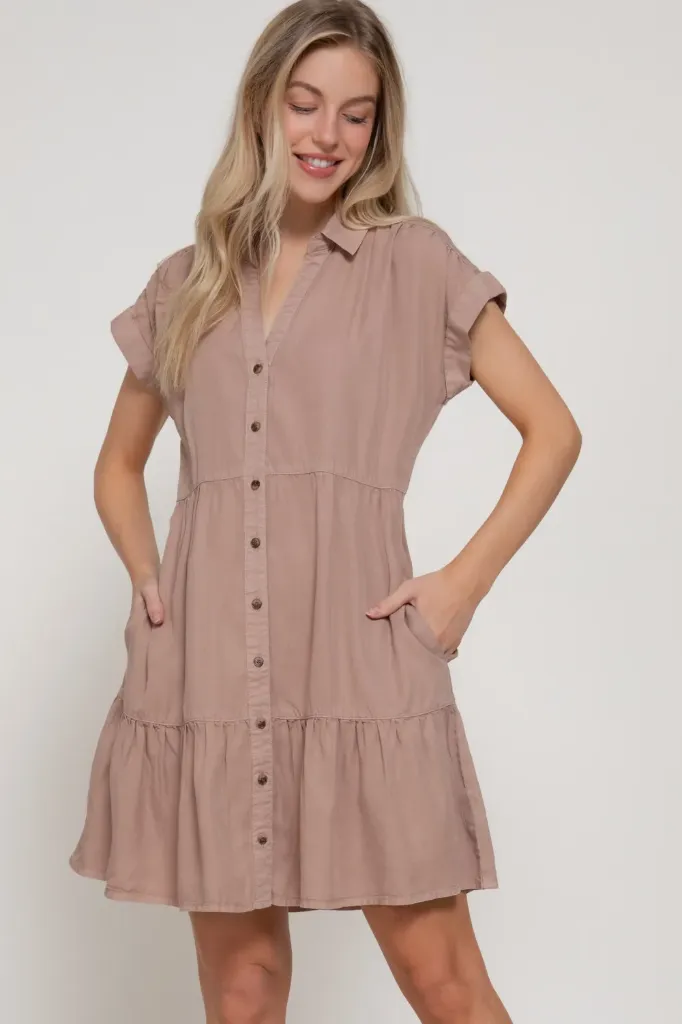 D14343 SHORT SLV RUFFLE LYOCELL MINI DRESS