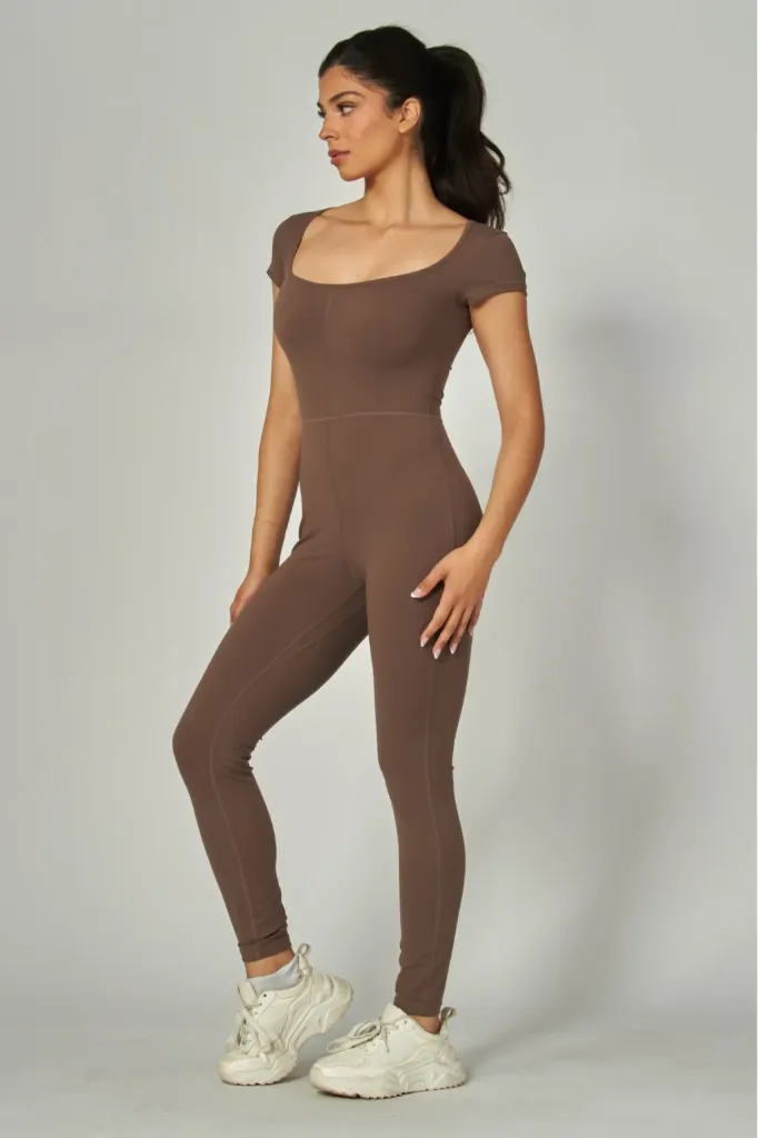 MAYA-07J Short Sleeve Body-hugging Jumpsuit