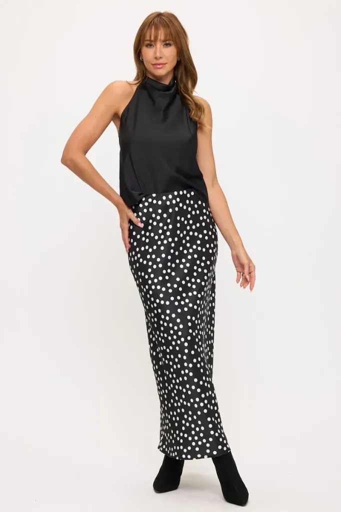 L3863SKZ Polka Dot Satin Maxi Skirt (S)