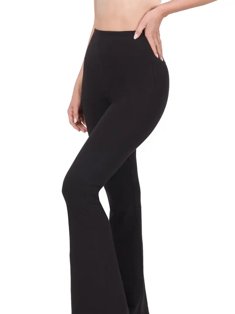 LB5114- Premium Active Wear Flare Yoga Leggings (Black, S)