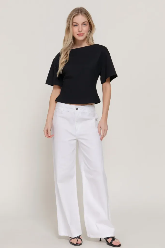 T15310 SHORT SLV DEFINED SILHOUETTE KNIT TOP