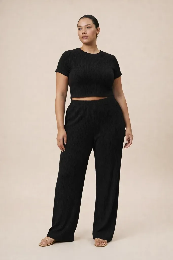 IRIS-19X Plus Crinkle Plisse Short Sleeve Loungewear Set