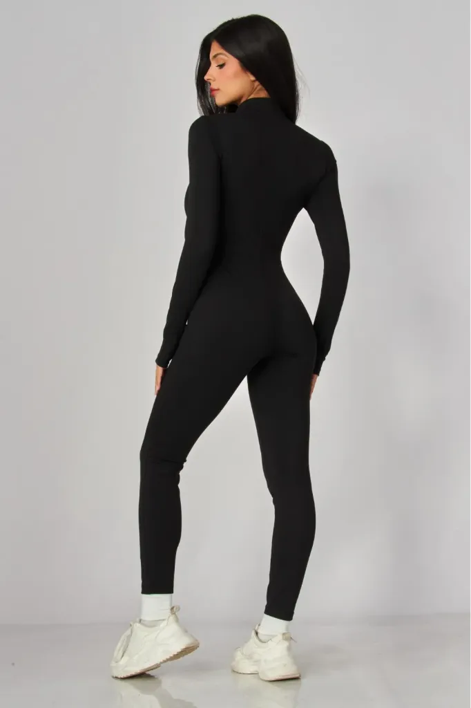 MAYA-09J Longsleeve Half Zip Jumpsuit